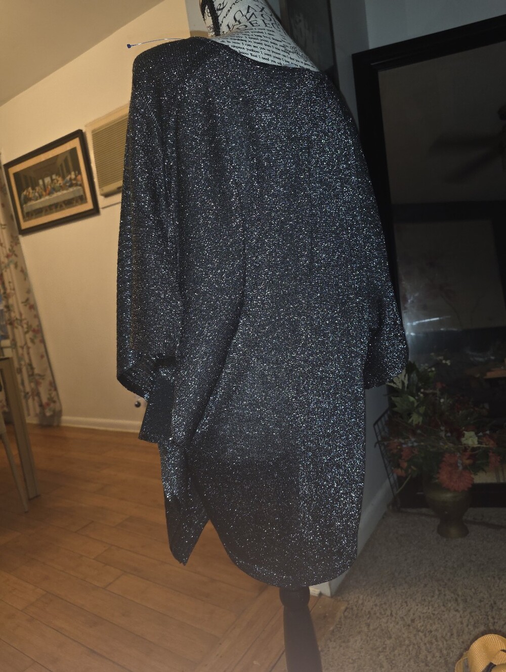 Chico's Black Glitter Cape Coat